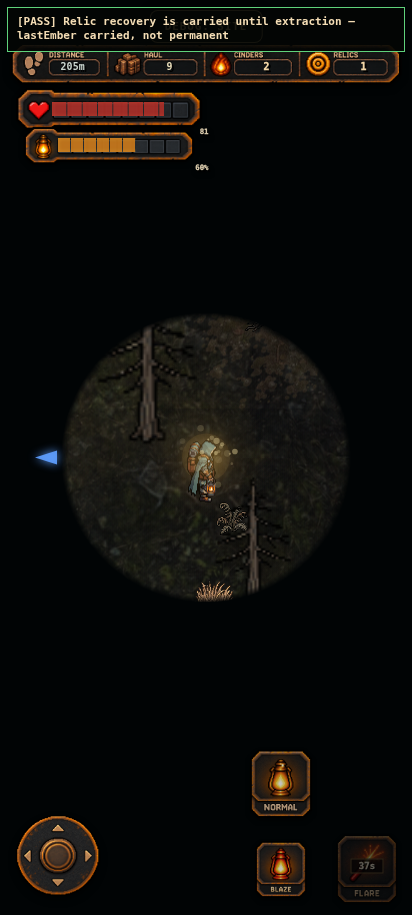 Last Light gameplay showing a recovered relic being carried during an expedition before extraction